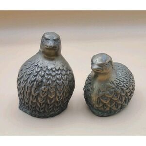 Vintage Pair Of Brass Quail Partridges Bird Figurines Paperweights Statues